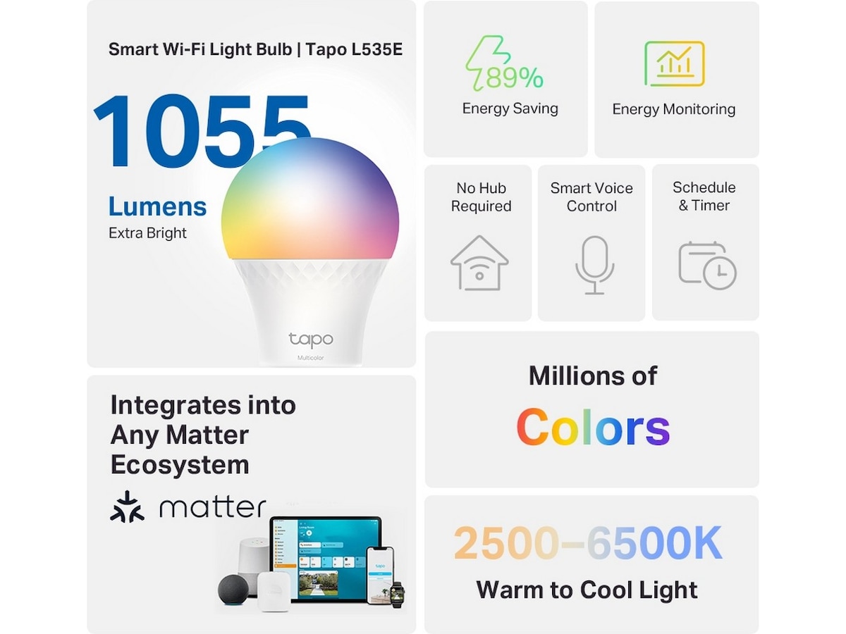TP-Link Tapo L535E Smart lyspære 3-pack LED-pærer & elpærer