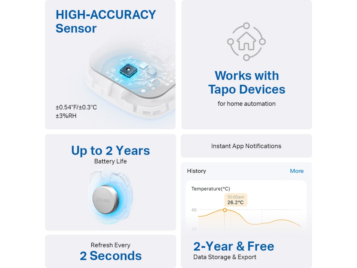 Tapo T310 V1.2 Smart temperatur- og fugtighedsmåler 3-pack Sensorer