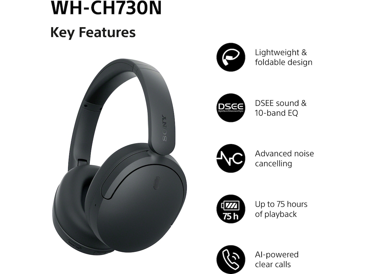 Sony WH-CH730N Trådløse Hovedtelefoner (sort) Høretelefoner