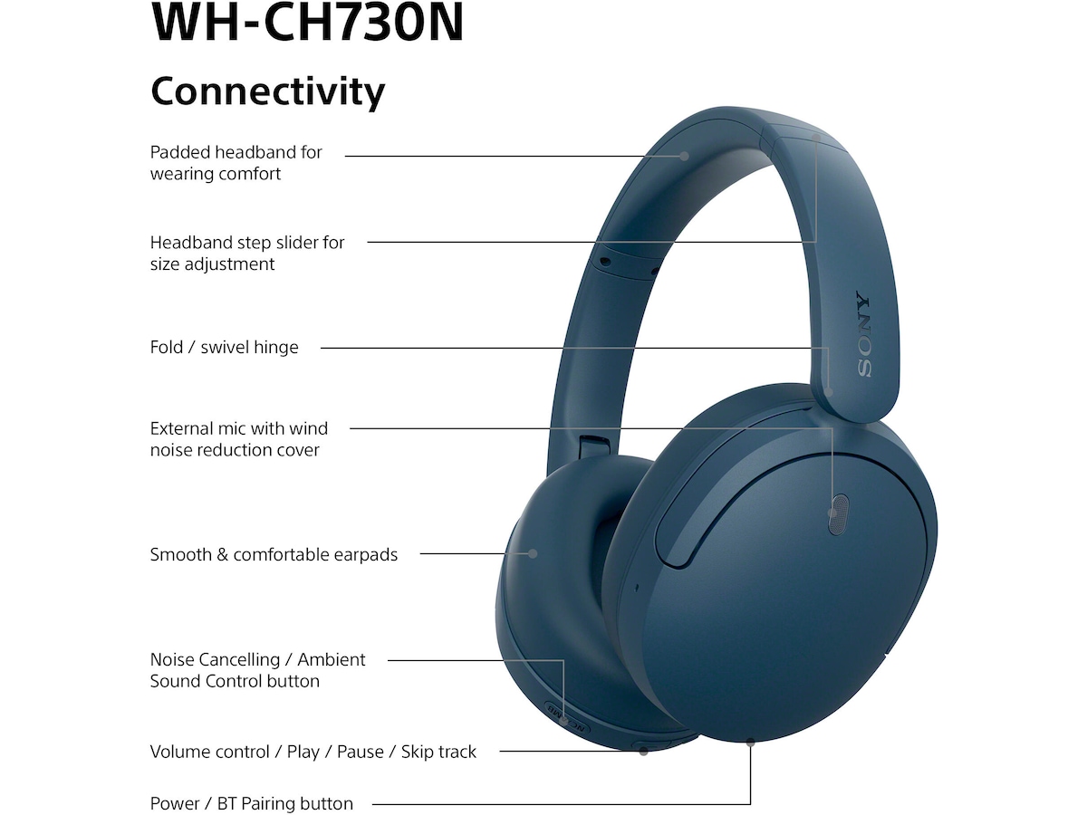 Sony WH-CH730N Trådløse Støjdæmpende Hovedtelefoner (blå) Høretelefoner