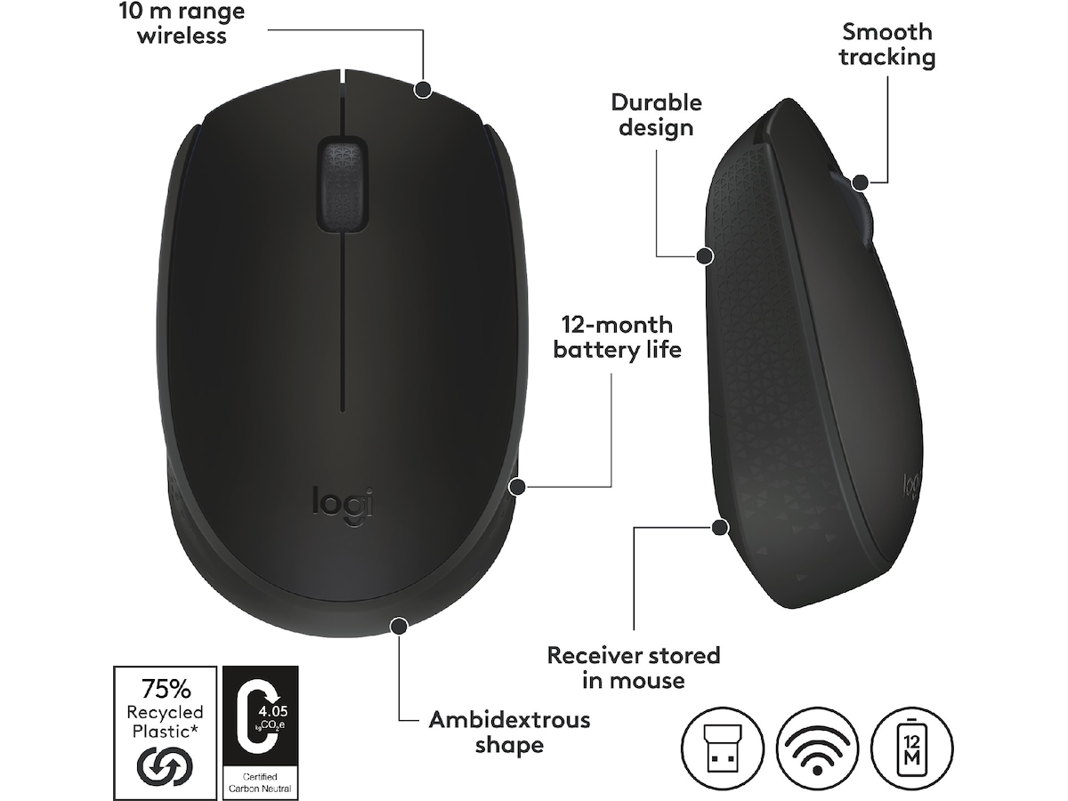 Logitech M171 Trådløs Mus Sort Mus