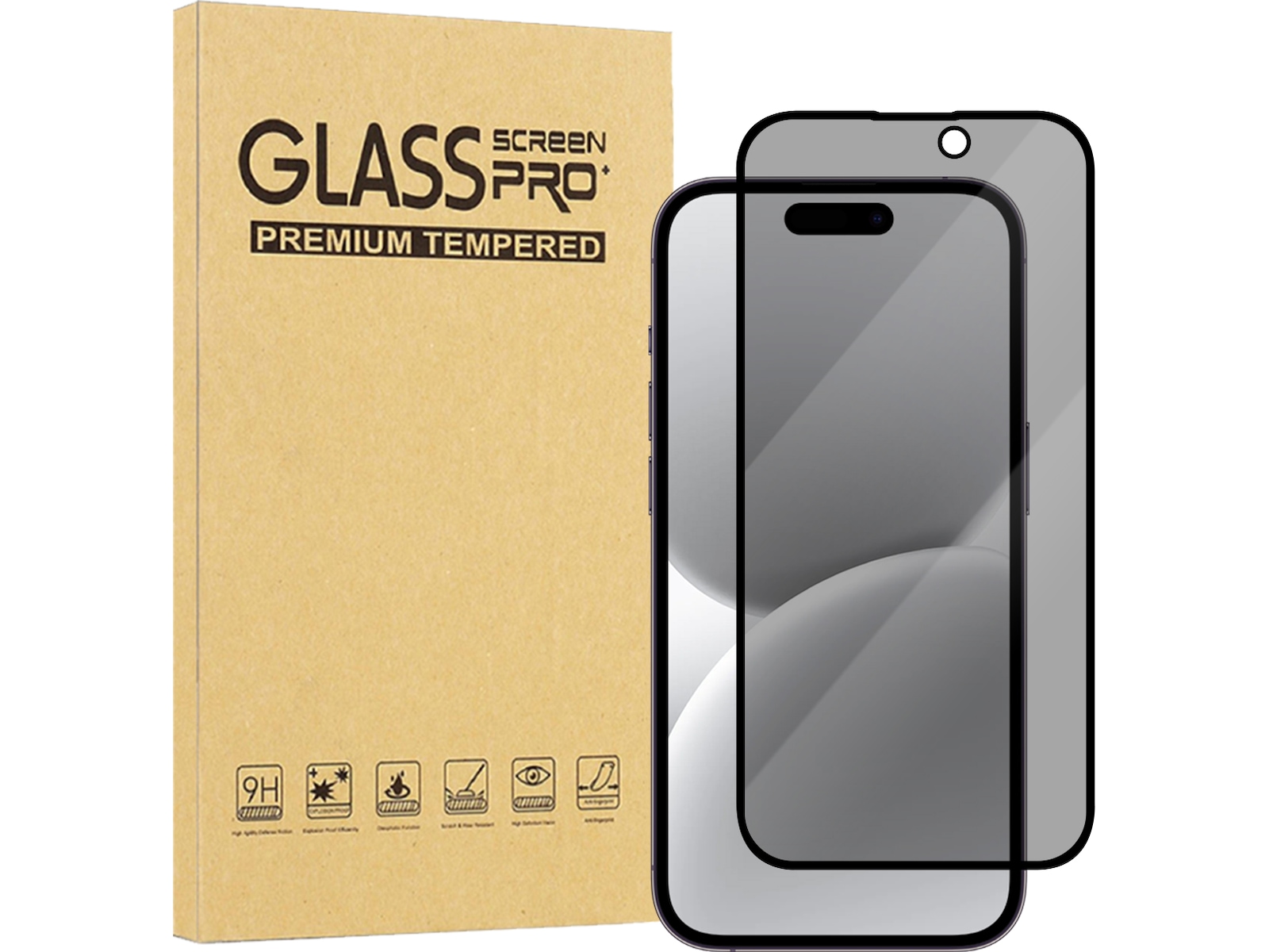 iiglo iPhone 16 / 15 / 15 Pro 3D Privacy Glass skærmbeskytter Skærmbeskyttelse mobiltelefon