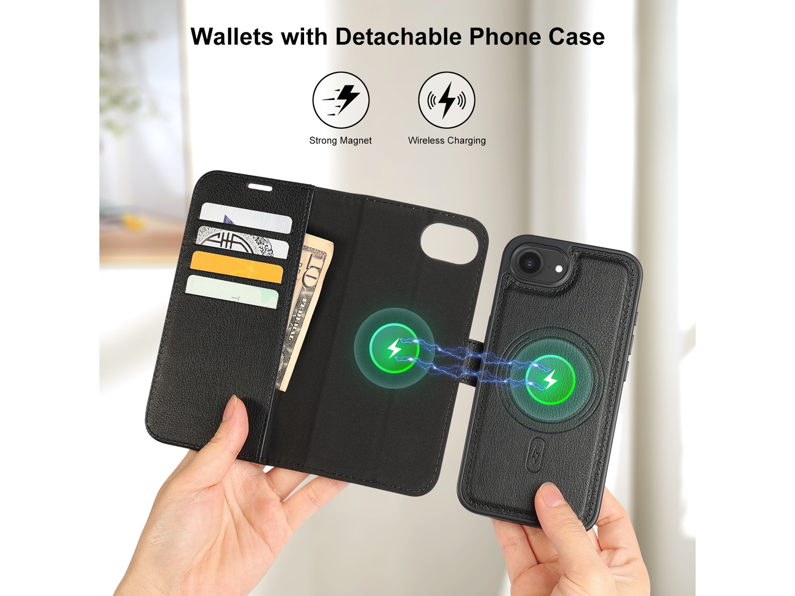 iiglo iPhone 17e / 16e 2-i-1 Wallet cover (sort) Mobilcover