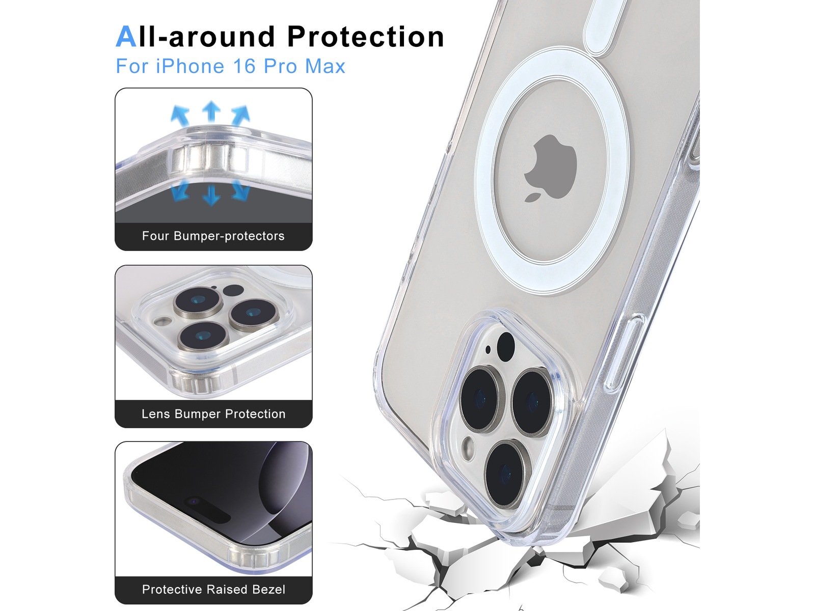 iiglo iPhone 16 Pro Max Magnetic Clear Case (gennemsigtig) Mobilcover