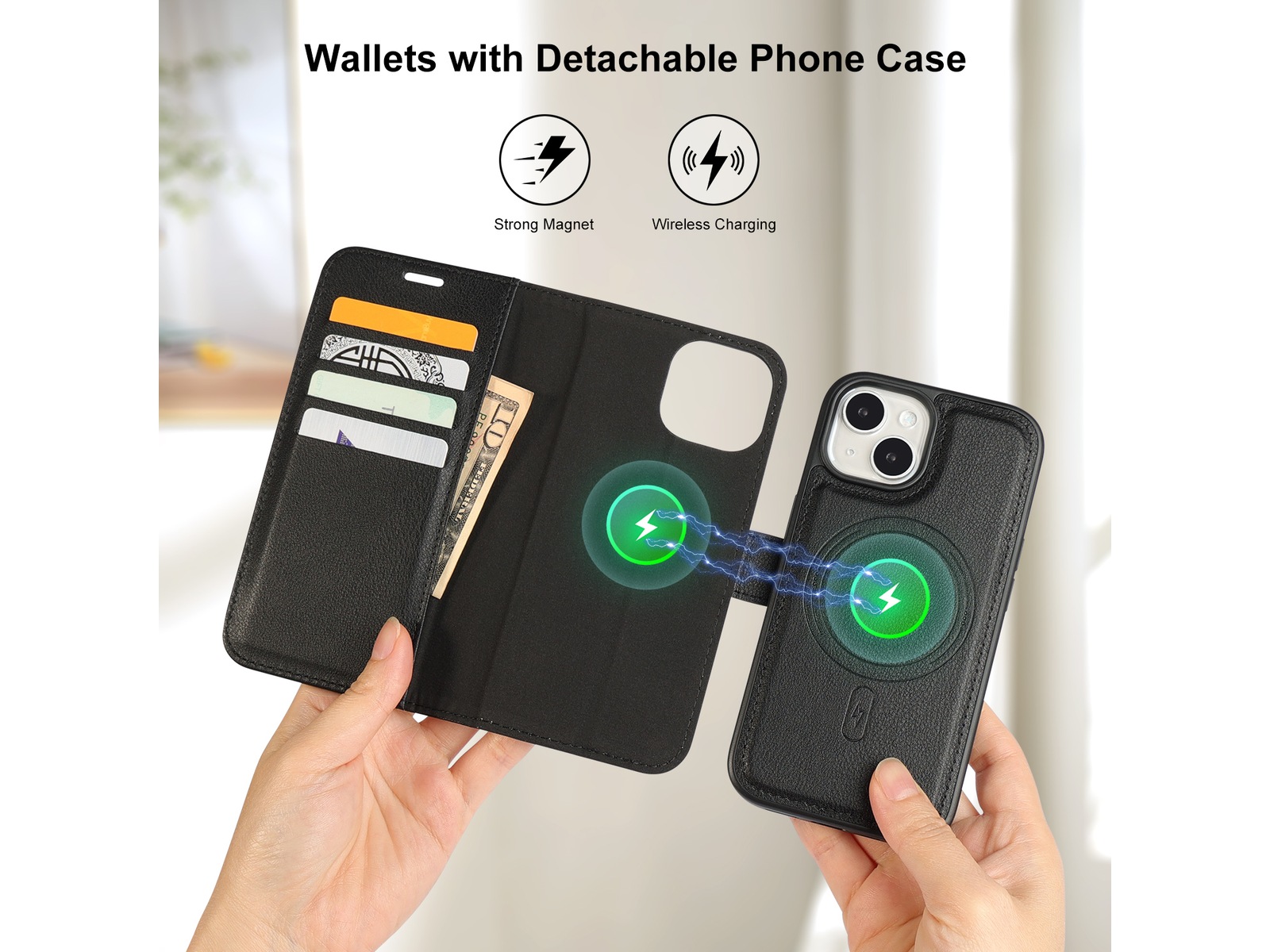 iiglo iPhone 15 2-i-1 Wallet cover (sort) Mobilcover