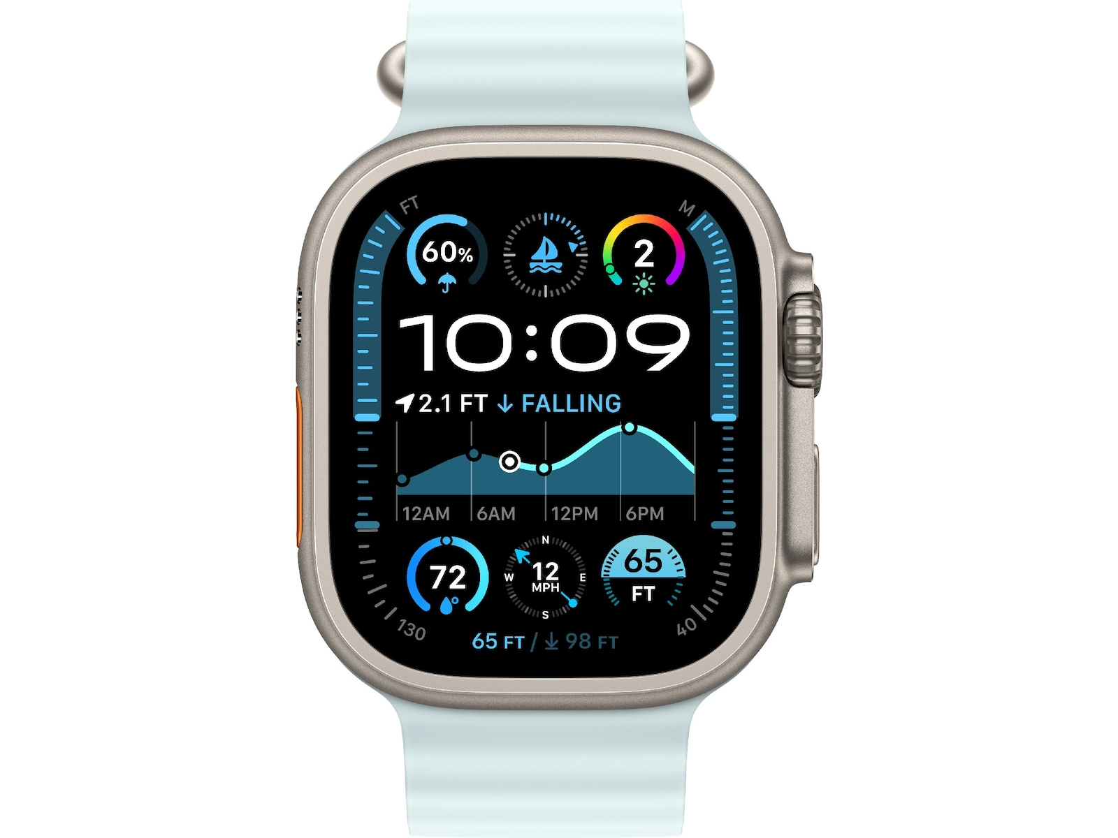 Apple Watch 49mm Natural Titanium Ocean Band Extension (ice blue) Rem