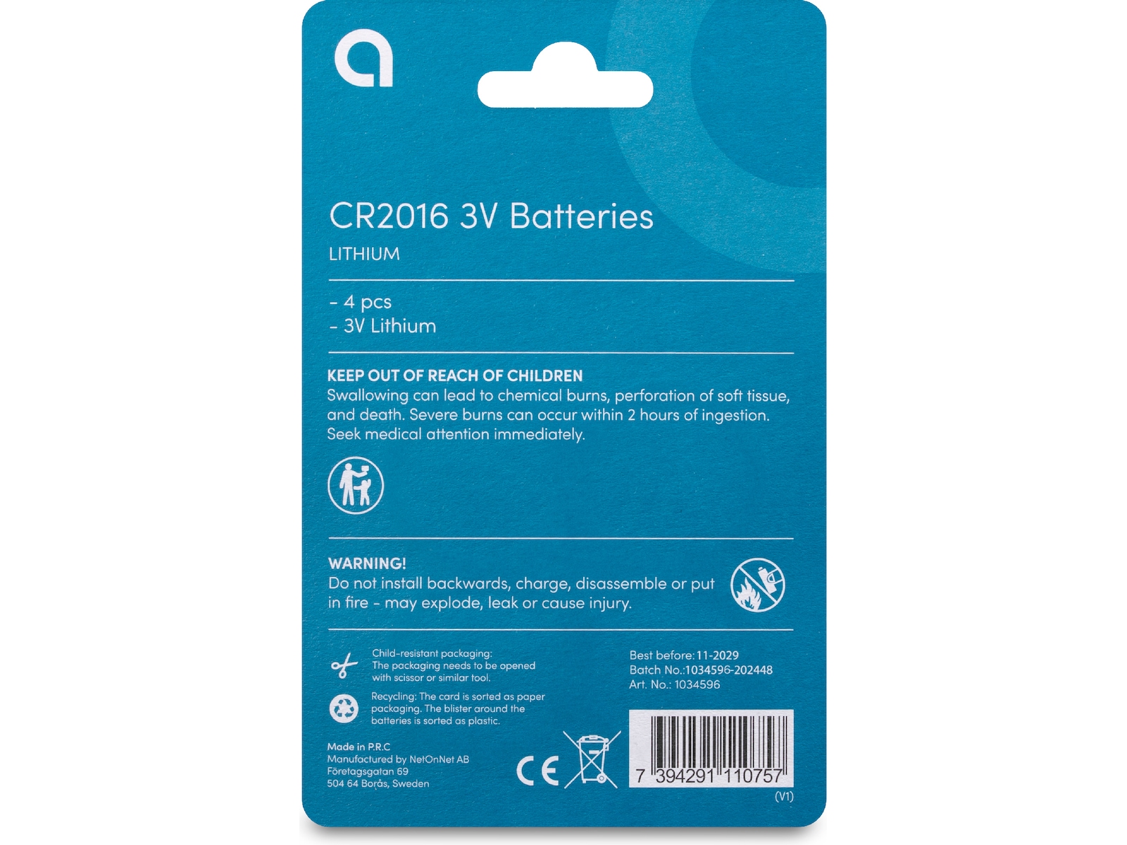 Andersson CR2016 Lithium batteri, 4-pk Generelle batterier