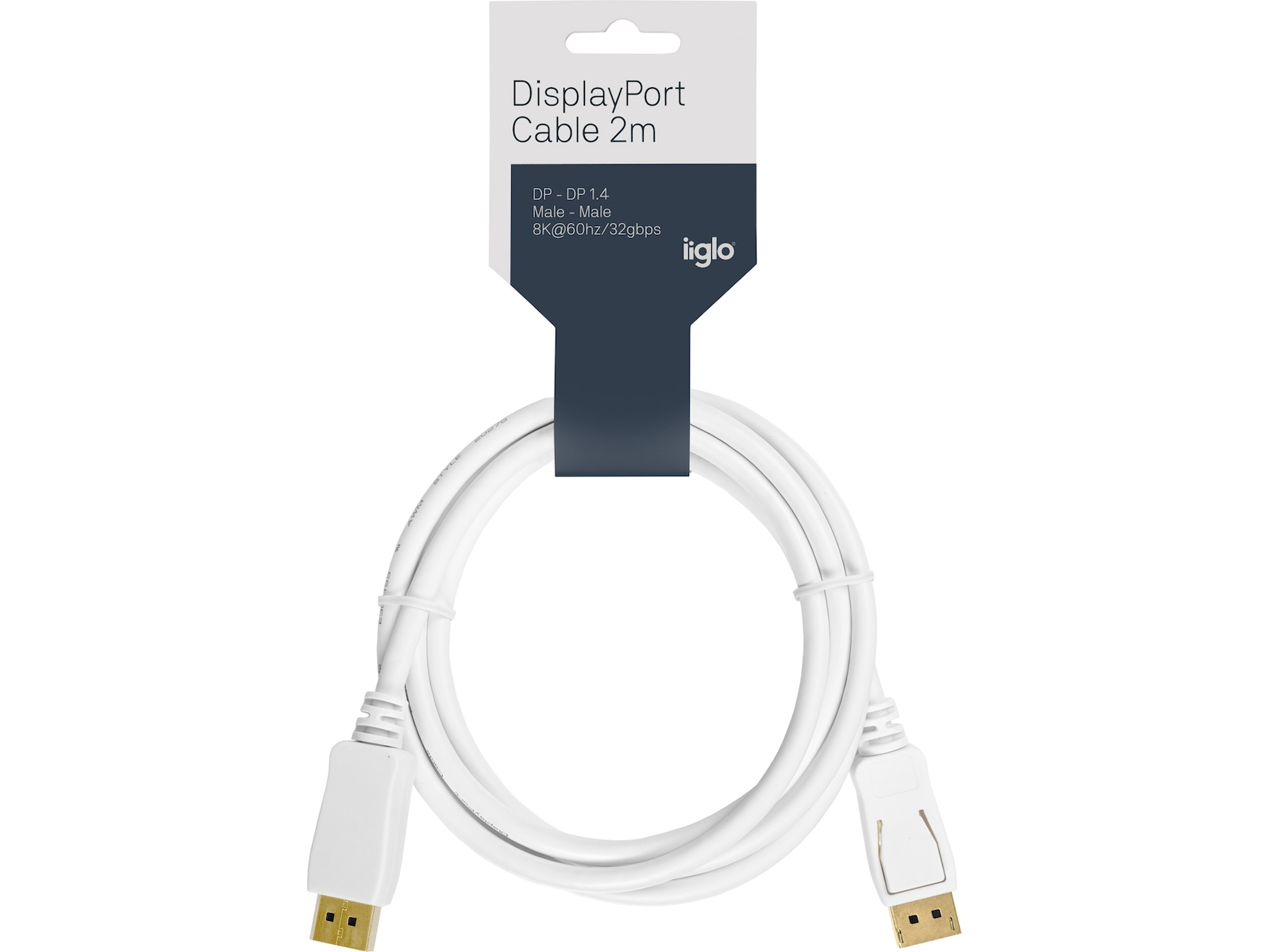 Displayport kabel 2m (hvid) Monitor