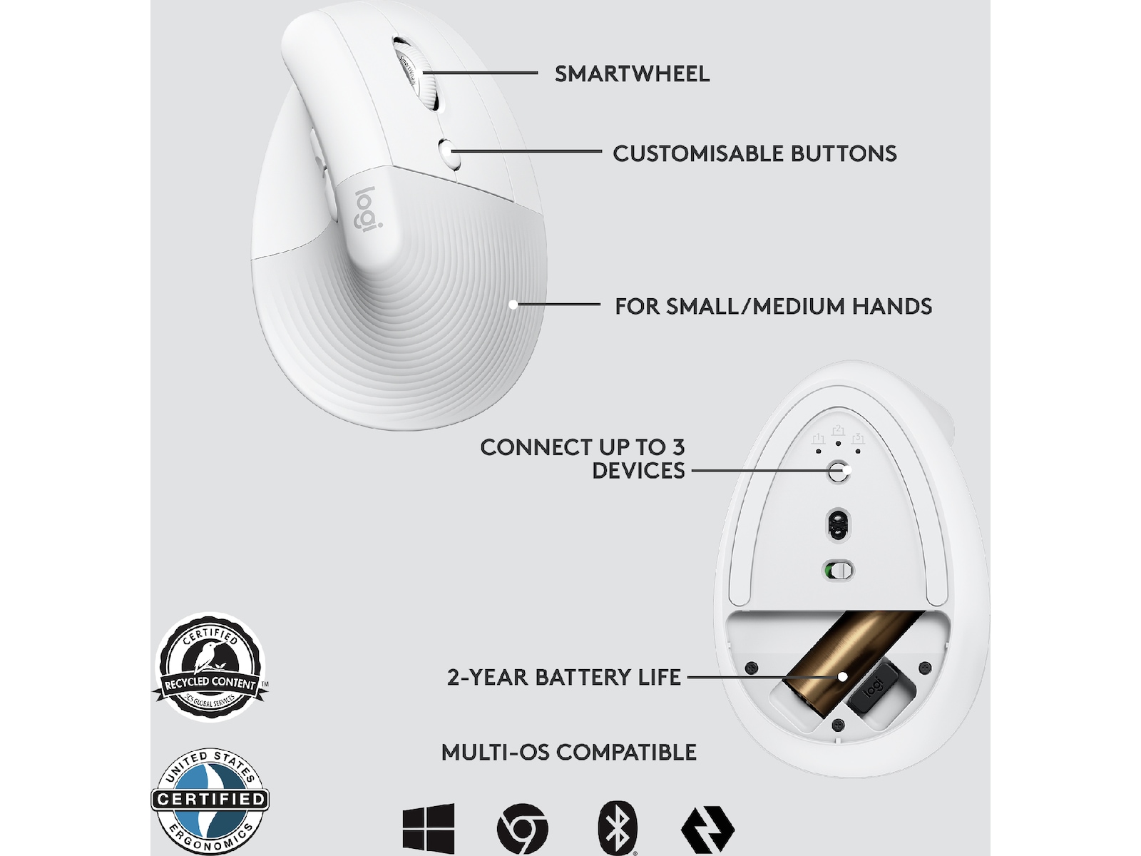 Logitech Lift Vertikal Business mus (off-white) Mus