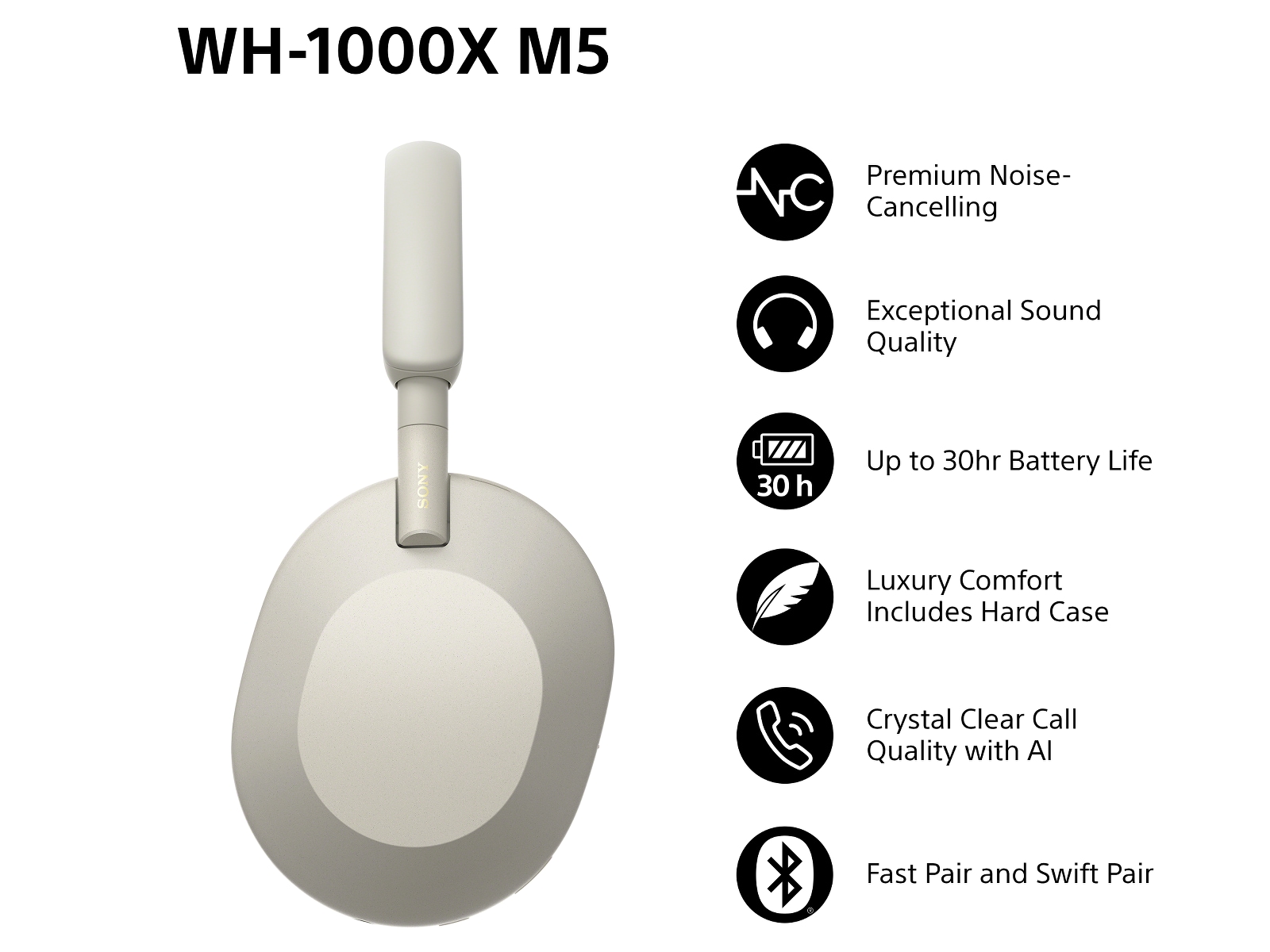 Sony WH-1000XM5 Trådløse høretelefoner, Over-Ear (sølv) Høretelefoner