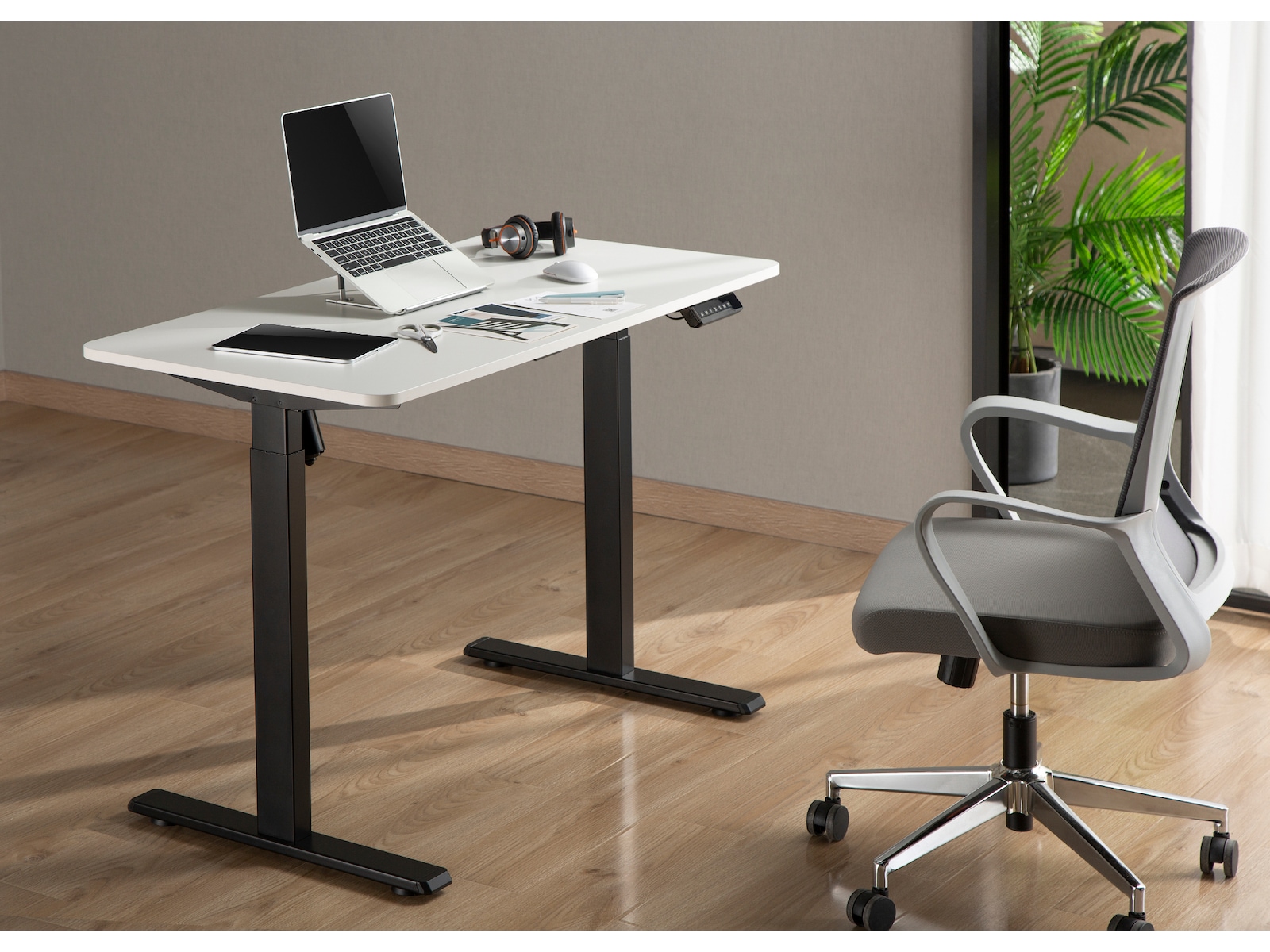 Ergonomisk hæve/sænke skrivebord 120cm (hvid/eg) Aktivitetsborde