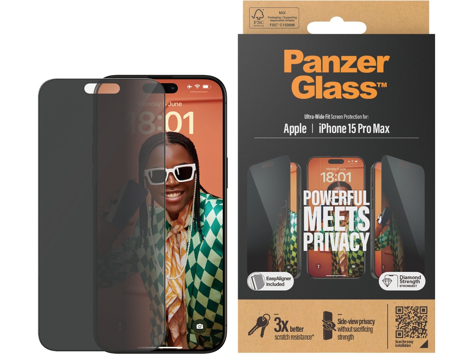 Panzerglass iPhone 15 Pro Max Privacy Skærmbeskytter Skærmbeskyttelse mobiltelefon