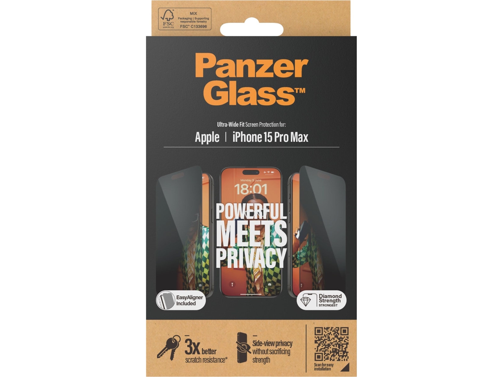 Panzerglass iPhone 15 Pro Max Privacy Skærmbeskytter Skærmbeskyttelse mobiltelefon