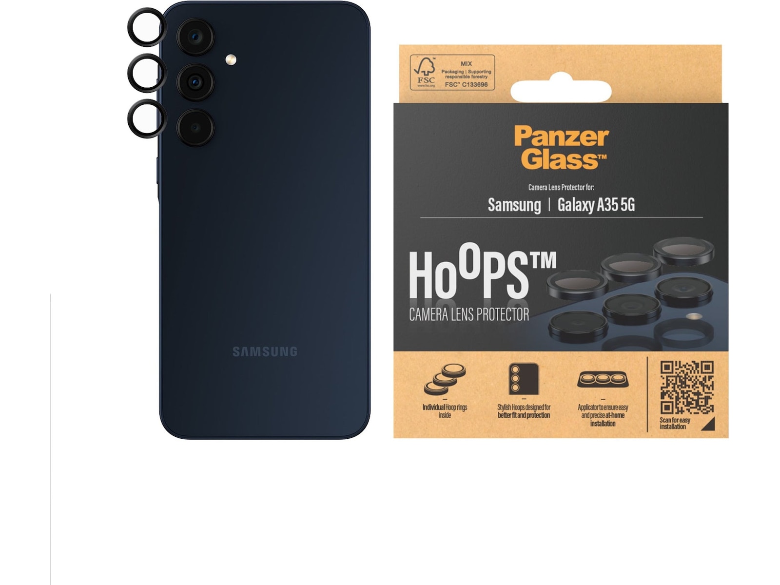 PanzerGlass Galaxy A34 Hoops Linsebeskytter (sort) Skærmbeskyttelse mobiltelefon