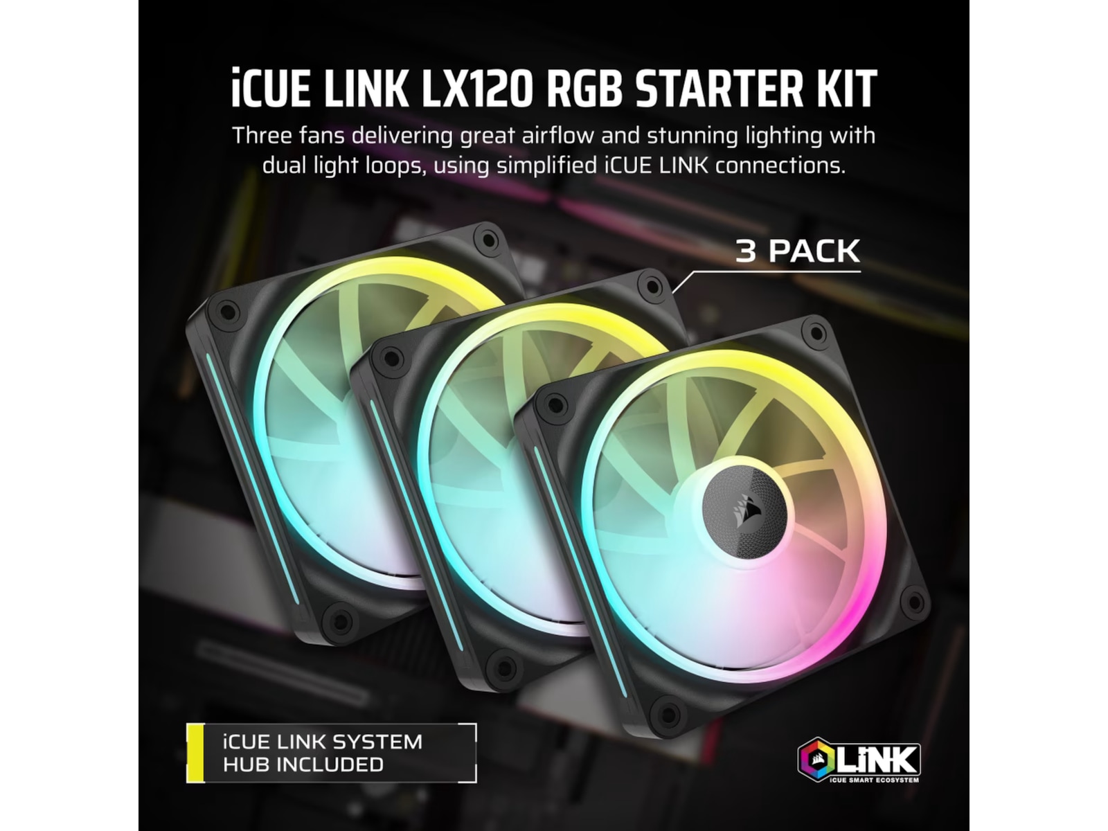 Corsair iCue Link LX120 RGB Ventilator 3pk (sort) Blæsere