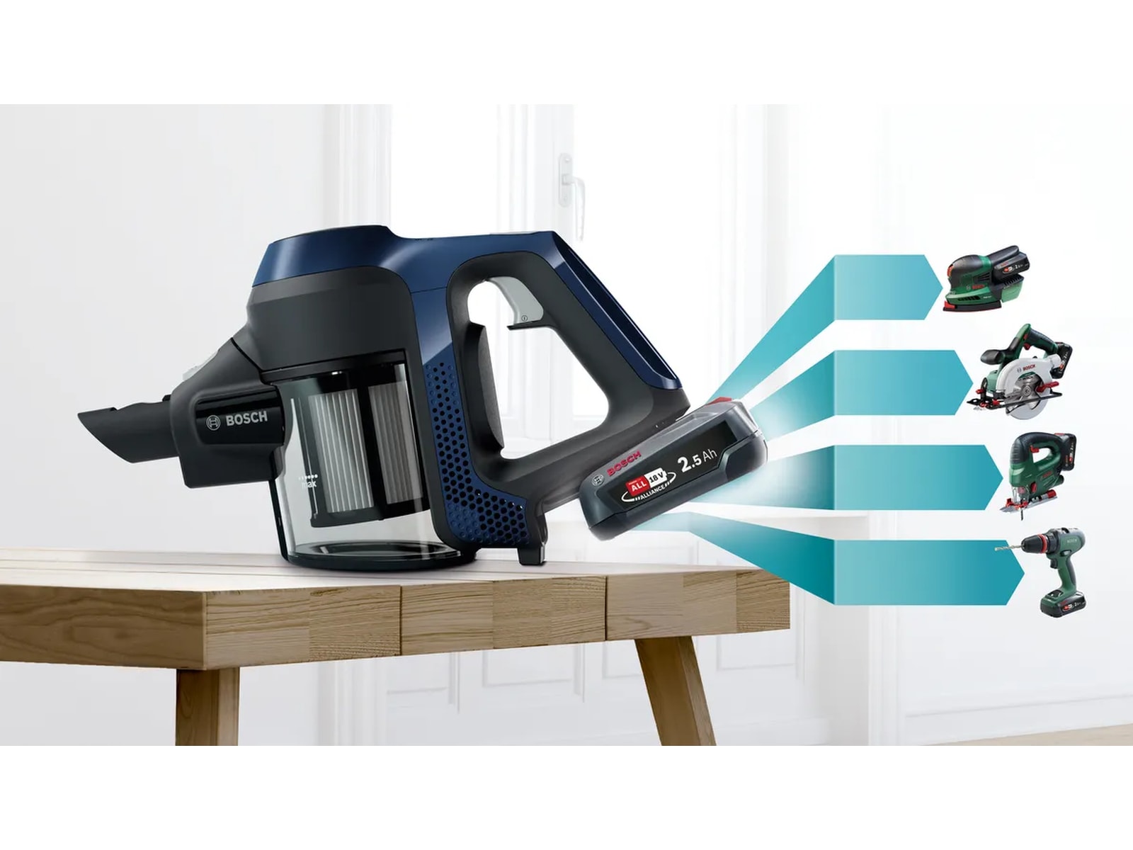 Bosch Unlimited Series 6 genopladelig støvsuger (blå) Ledningsfrie støvsugere