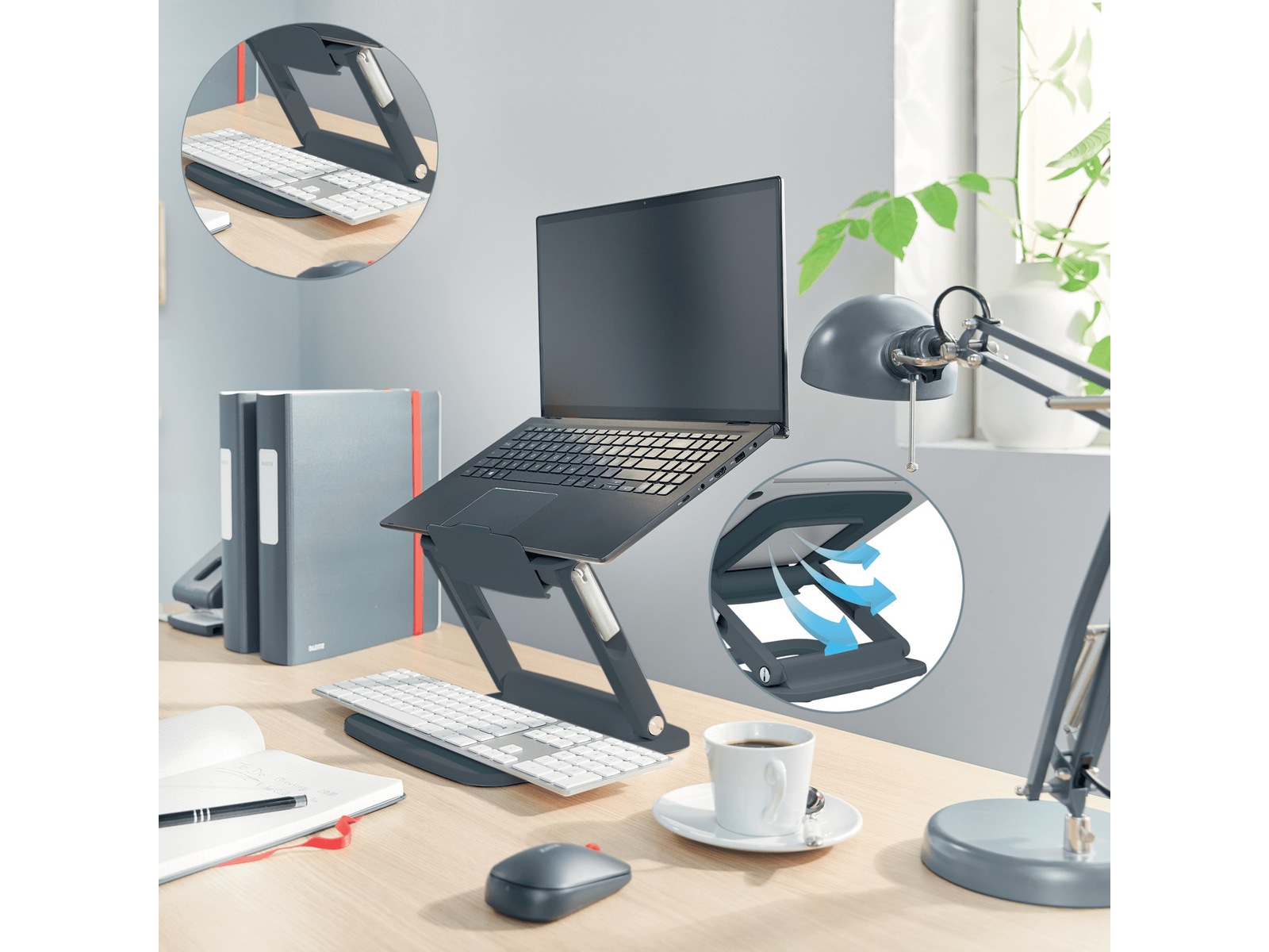 Leitz Ergo Multi-angle laptop stativ (grå) Bærbar stativ