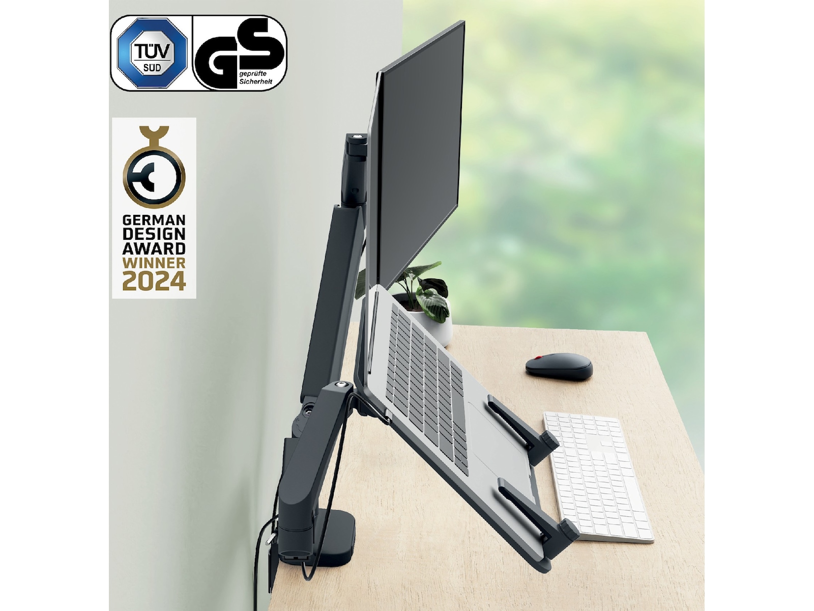 Leitz Ergo Monitor Arm & Laptop Arm, pladsbesparende Væg ophæng