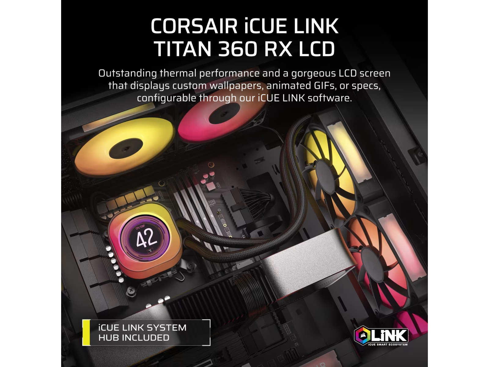 Corsair iCUE LINK TITAN 360 RX LCD AIO Køler (sort) CPU - Vandkøling