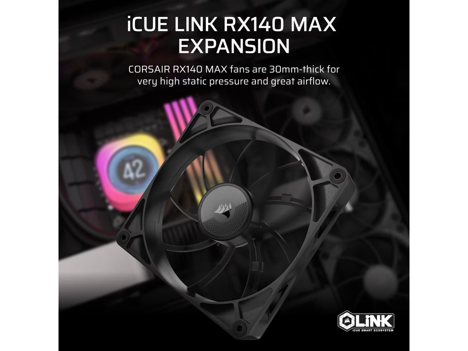 Corsair iCUE LINK RX140 MAX Ventilator (sort) Blæsere
