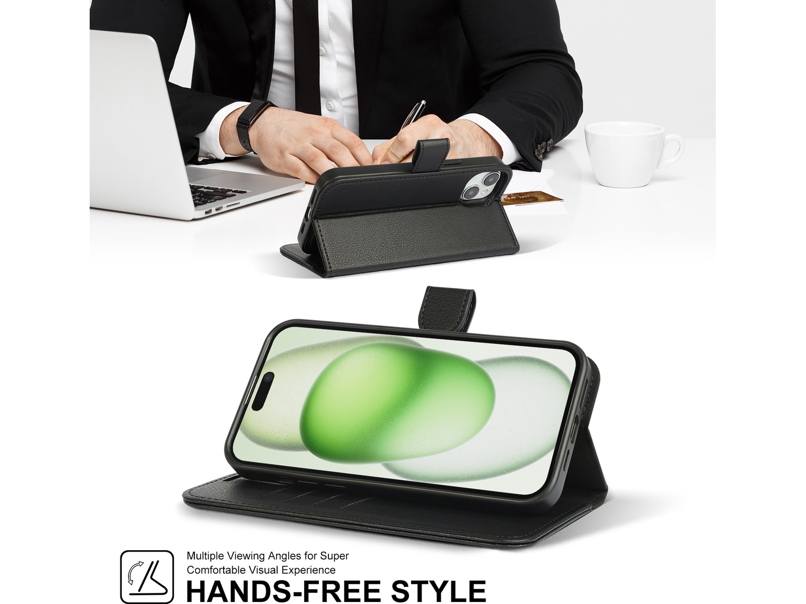 iiglo iPhone 15 Plus 2-i-1 Wallet cover (sort) Mobilcover