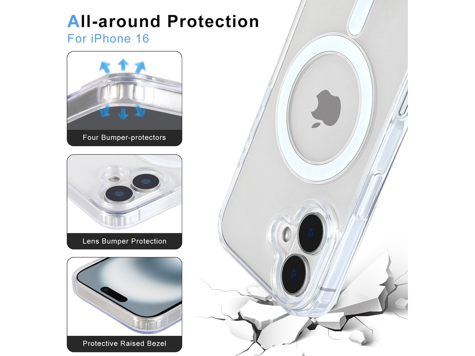 iiglo iPhone 16 Magnetic Clear Case (gennemsigtig) Mobilcover