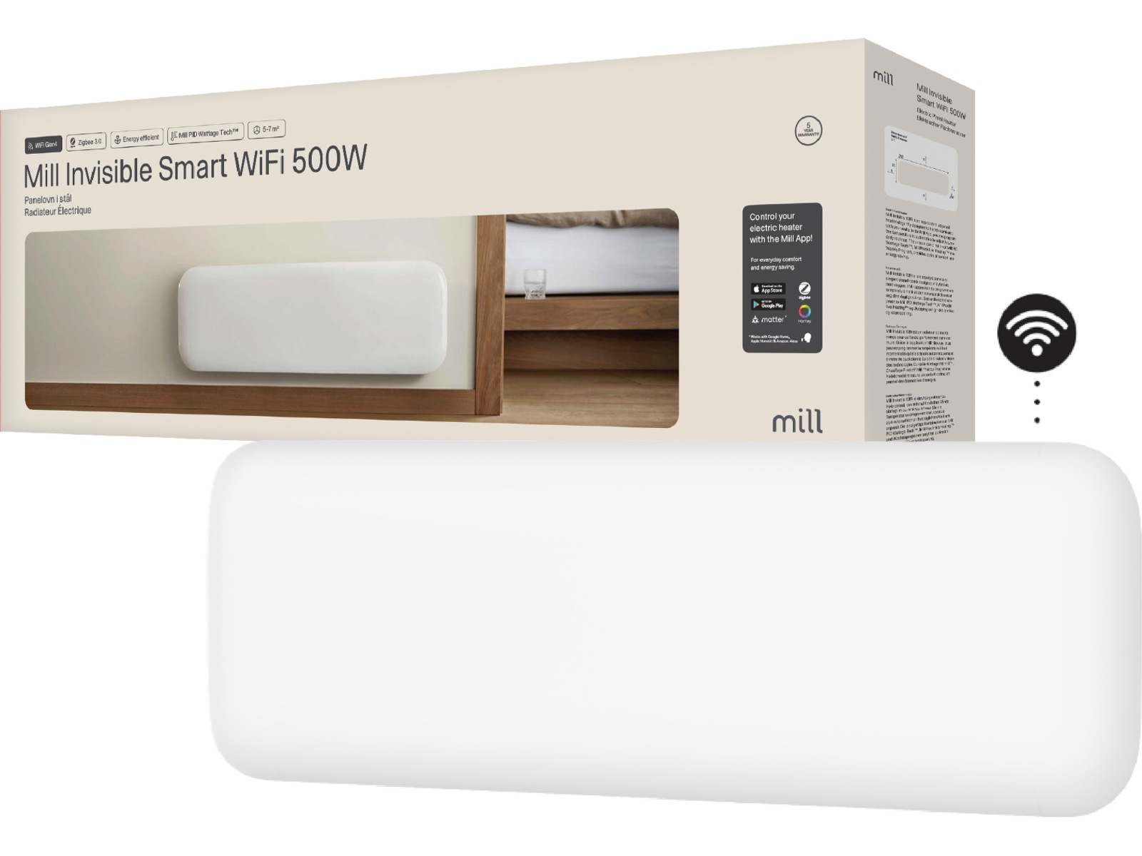 Mill Invisible Smart WiFi Gen 4 panellist 500W Varmepaneler