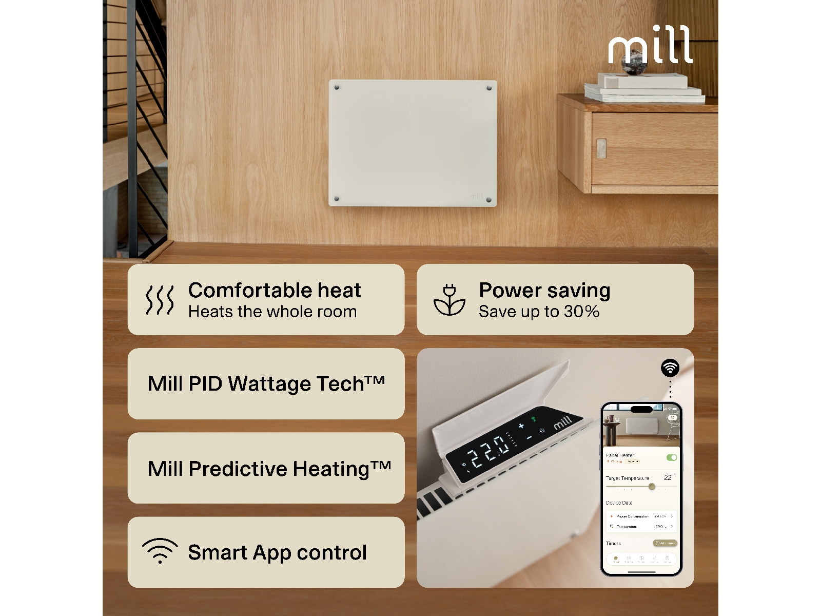 Mill Glass Smart WiFi Gen 4 panelovn 400W Varmepaneler