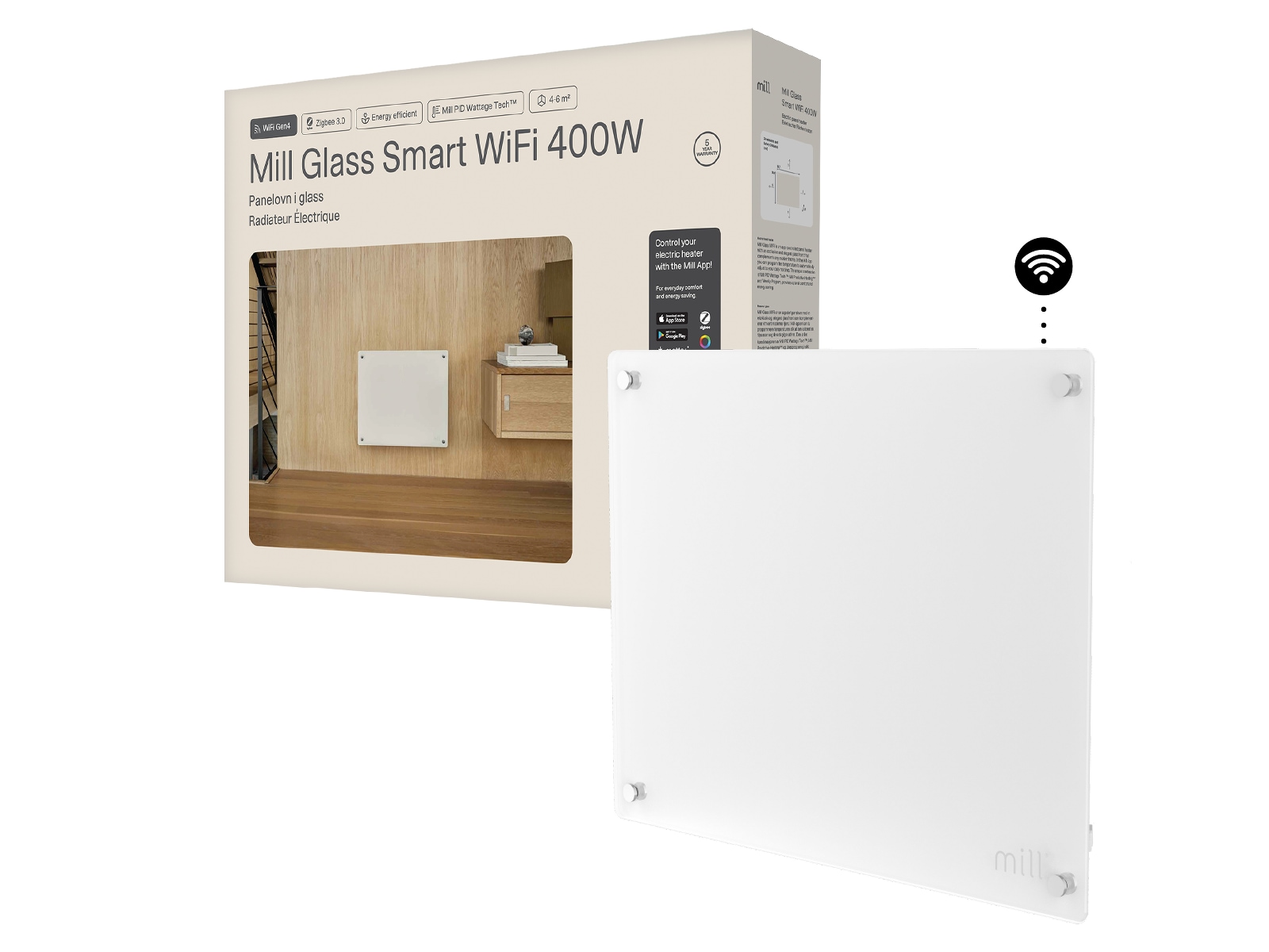 Mill Glass Smart WiFi Gen 4 panelovn 400W Varmepaneler