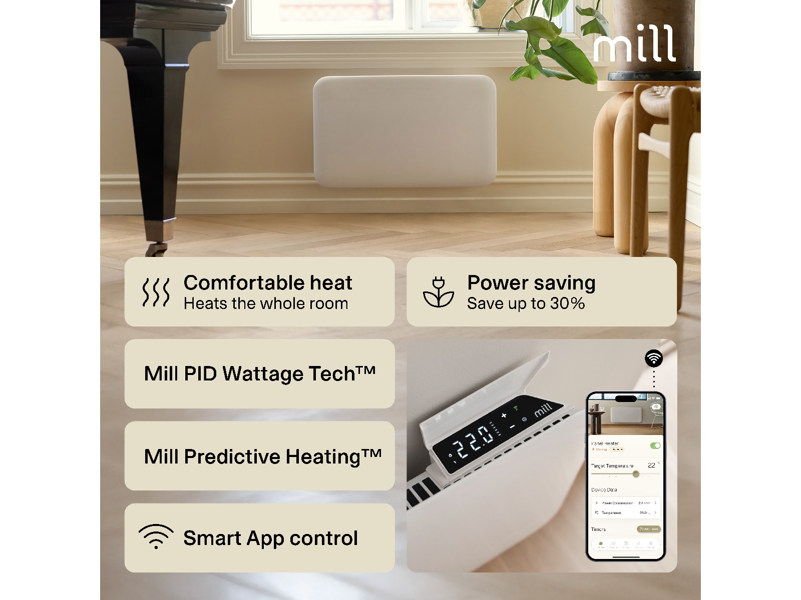 Mill Invisible Smart WiFi Gen 4 panelovn 700W (hvid) Varmepaneler