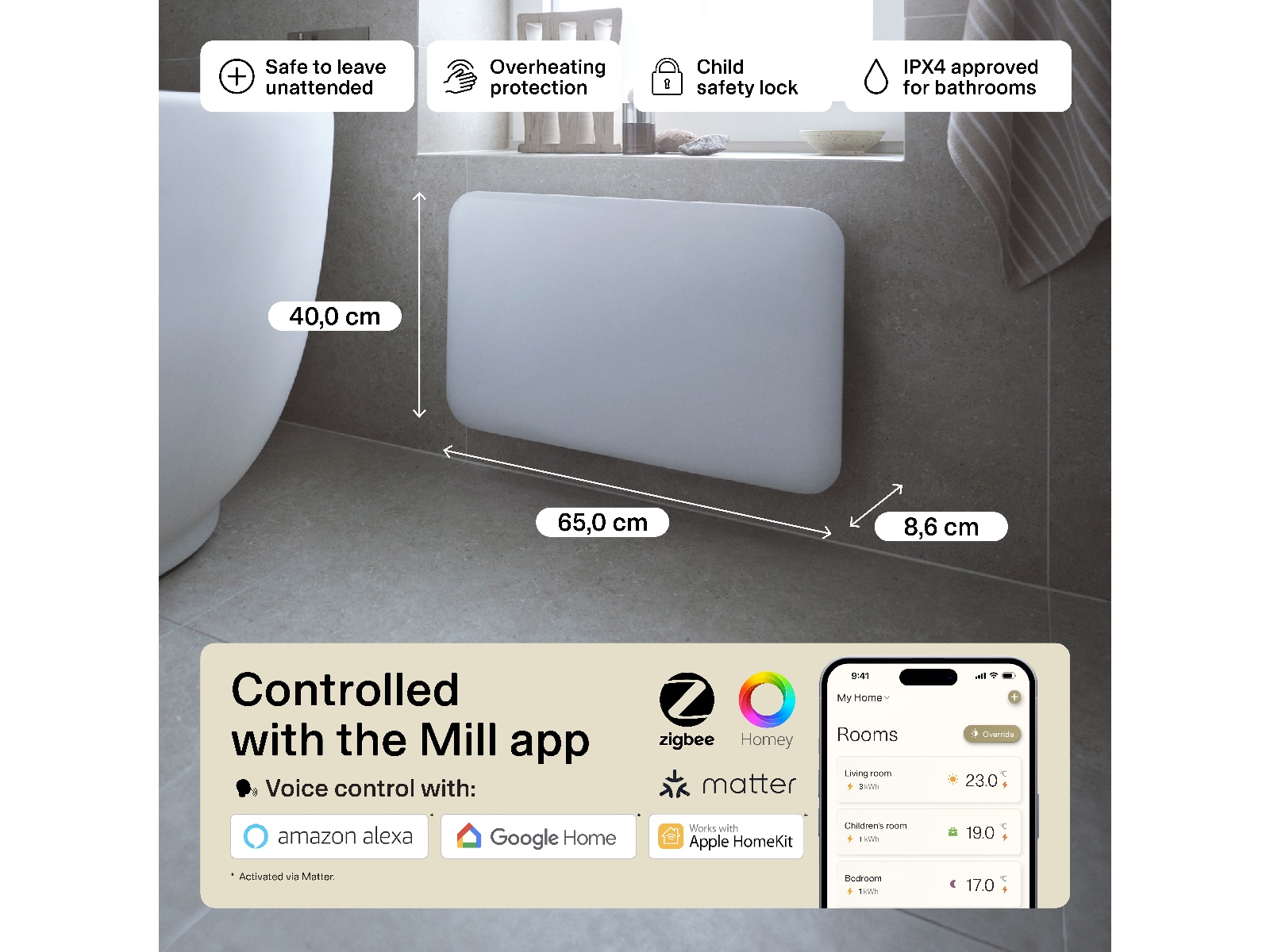 Mill Invisible Smart WiFi Gen 4 panelovn 700W (hvid) Varmepaneler