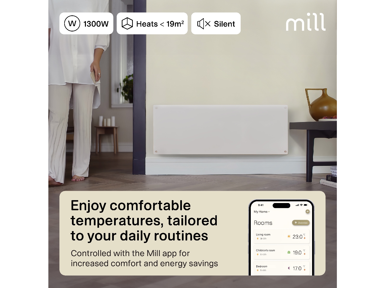Mill Glass Smart WiFi Gen 4 panelovn 1300W (hvid) Varmepaneler