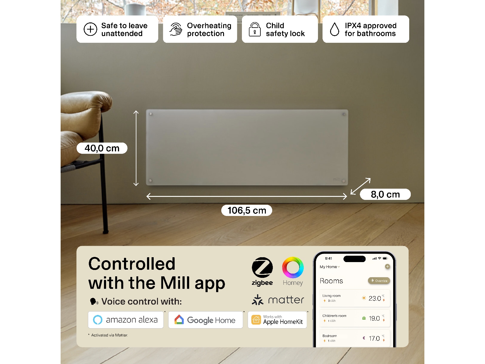 Mill Glass Smart WiFi Gen 4 panelovn 1300W (hvid) Varmepaneler