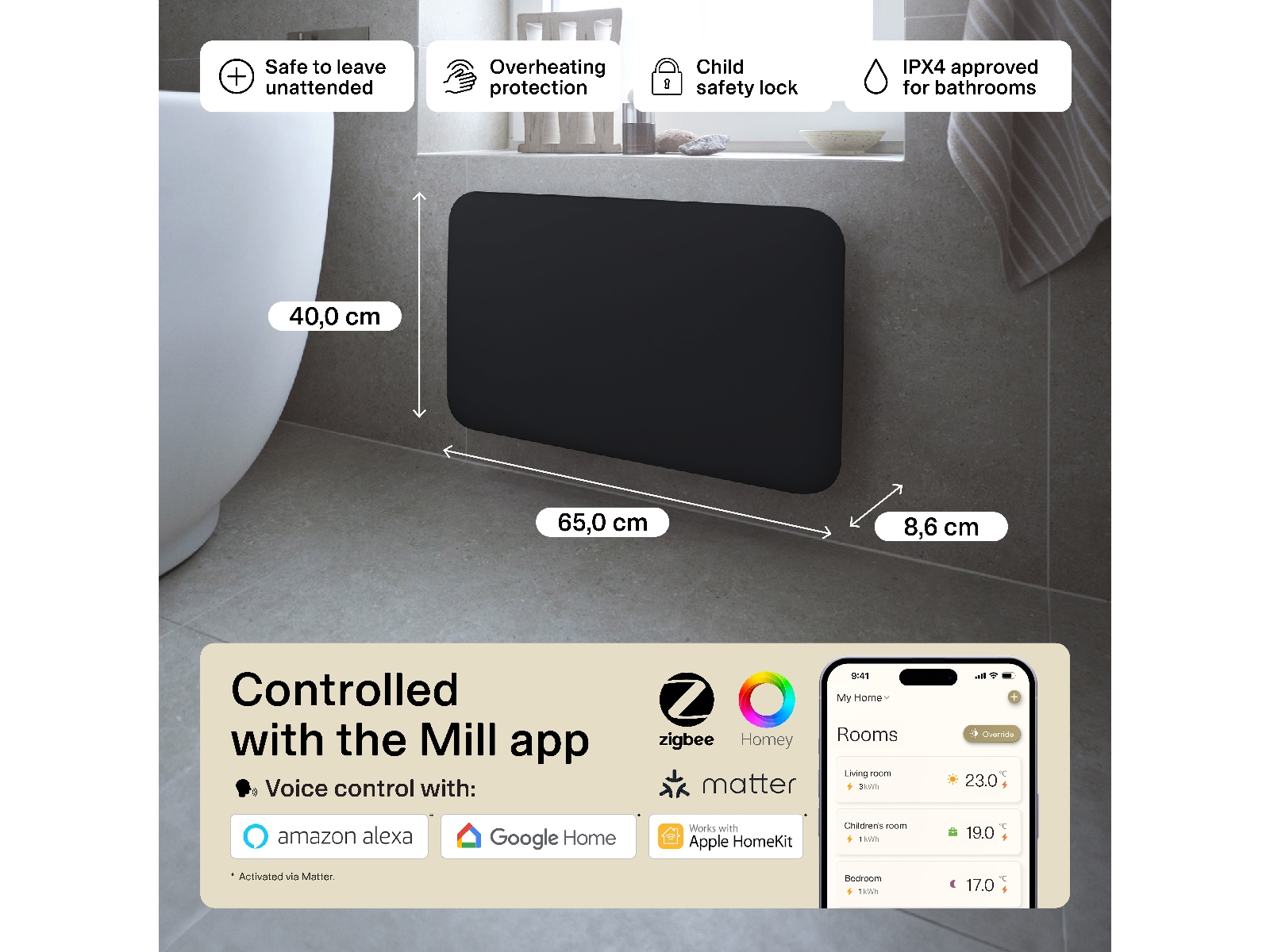 Mill Invisible Smart WiFi Gen 4 panelovn 700W (sort) Varmepaneler