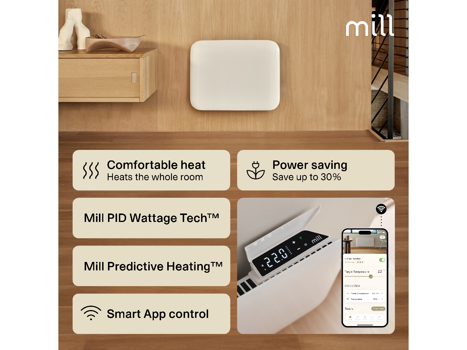 Mill Invisible Smart WiFi Gen 4 panelovn 400W Varmepaneler