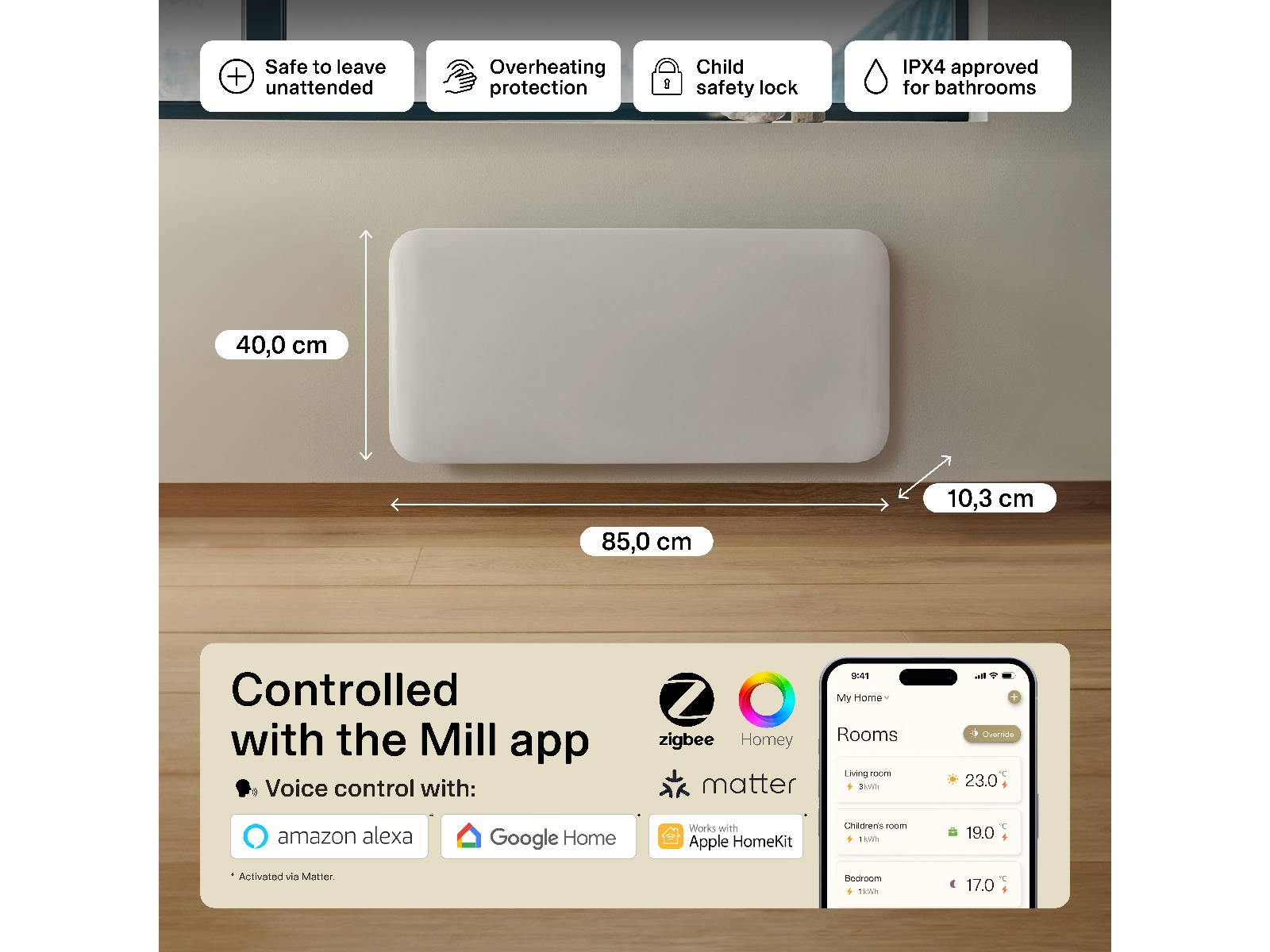 Mill Invisible Smart WiFi Gen 4 panelovn 1500W Varmepaneler