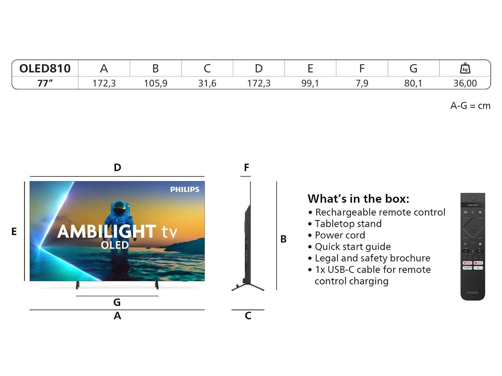 Philips 77" OLED810/12 OLED Smart Ambilight AI TV (2025) 70 - 79 tommer TV