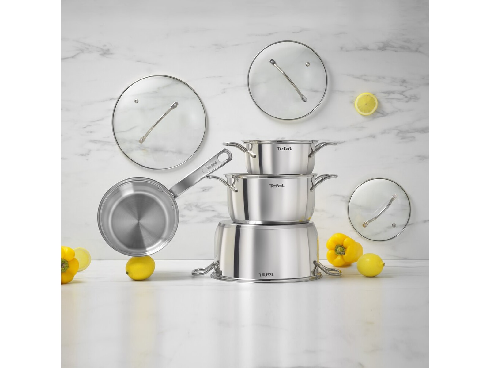 Tefal Intuition 7-delt grydesæt i ubelagt rustfrit stål B864S734 Tilbehør til komfurer, kogeplader og ovne