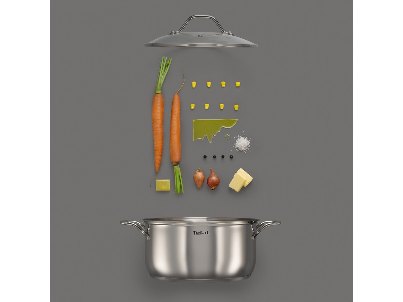 Tefal Intuition 7-delt grydesæt i ubelagt rustfrit stål B864S734 Tilbehør til komfurer, kogeplader og ovne