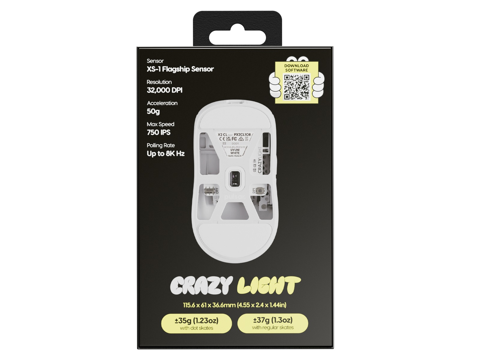 Pulsar X2 CrazyLight Trådløs Gamingmus (Uyuni White) Gamingmus