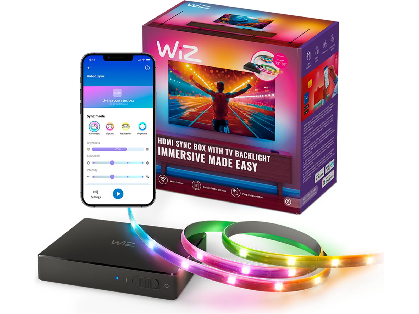 WiZ HDMI-synkroniseringsboks med TV-lysstribe (75"-85") Led strips & underholdning