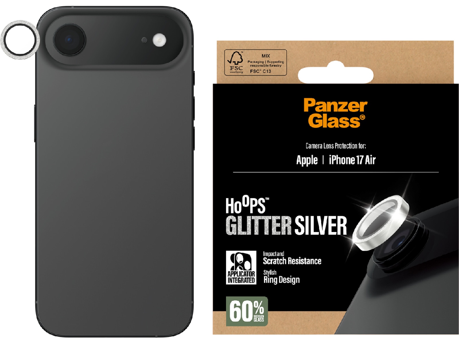 PanzerGlass iPhone Air Hoops Linsebeskytter (glitter silver) Skærmbeskyttelse mobiltelefon
