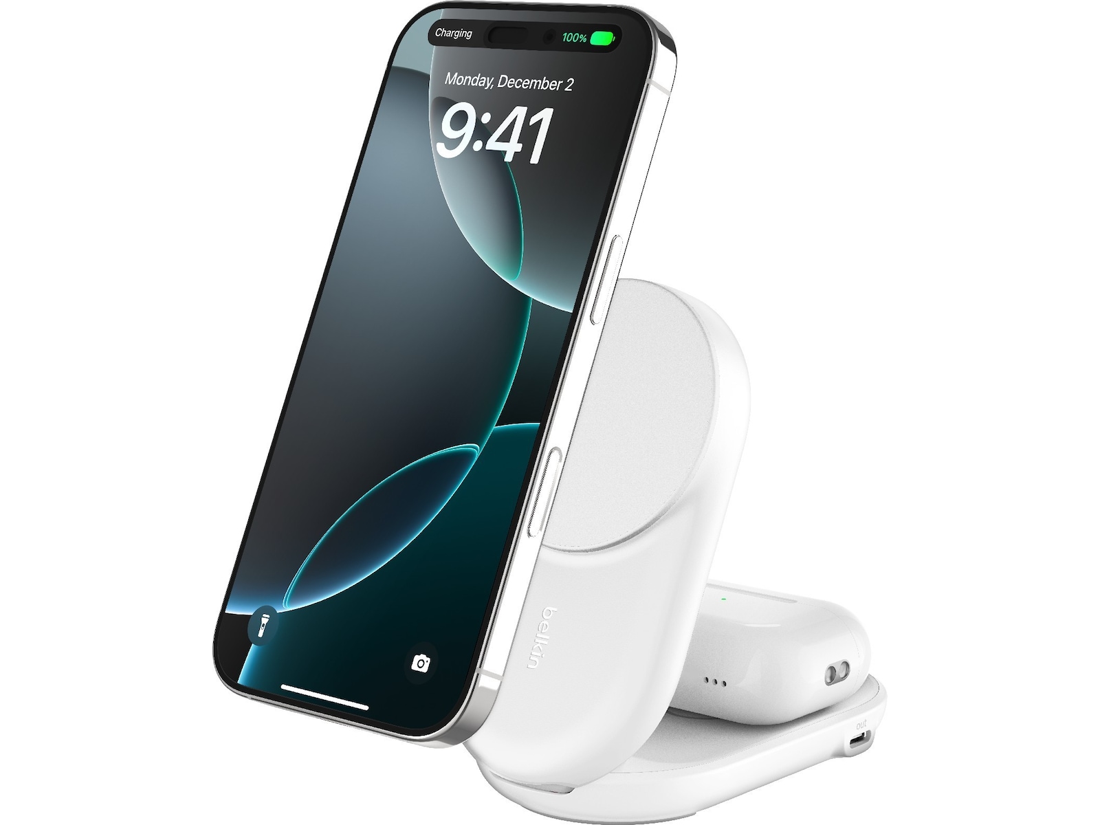 Belkin UltraCharge 2-i-1 Qi2 trådløs oplader (hvid) Trådløs oplader