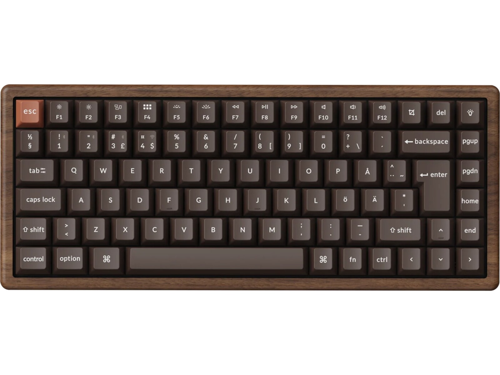 Keychron K2H-F1W-BO mekanisk tastatur 75% trådløst (valnød) Gamingkeyboard