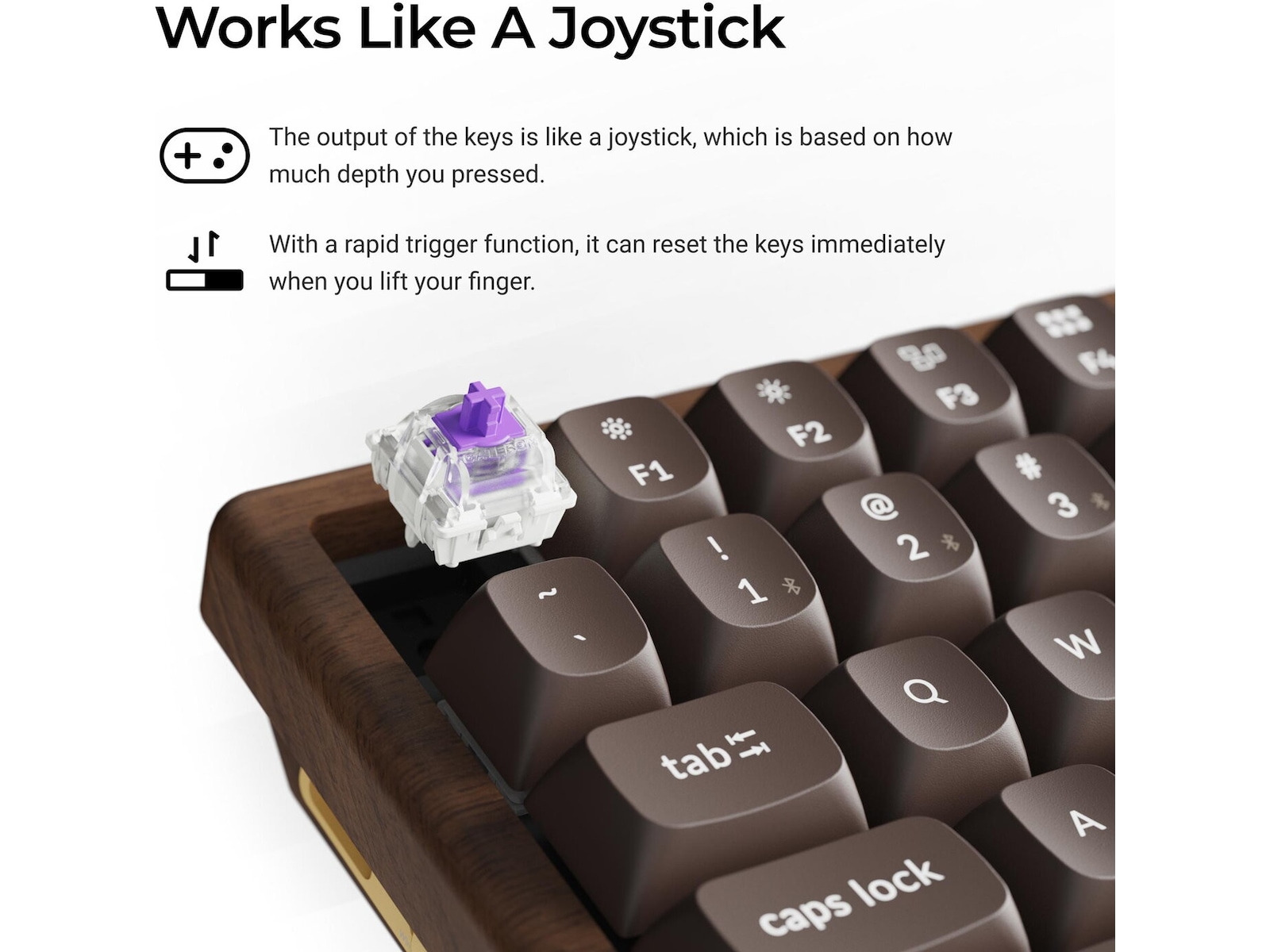 Keychron K2H-F1W-BO mekanisk tastatur 75% trådløst (valnød) Gamingkeyboard