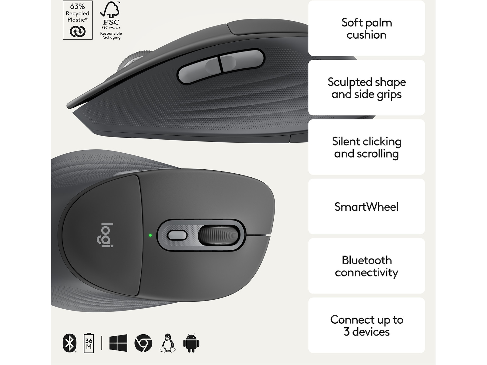Logitech Signature Comfort M850 L trådløs mus (graphite) Mus