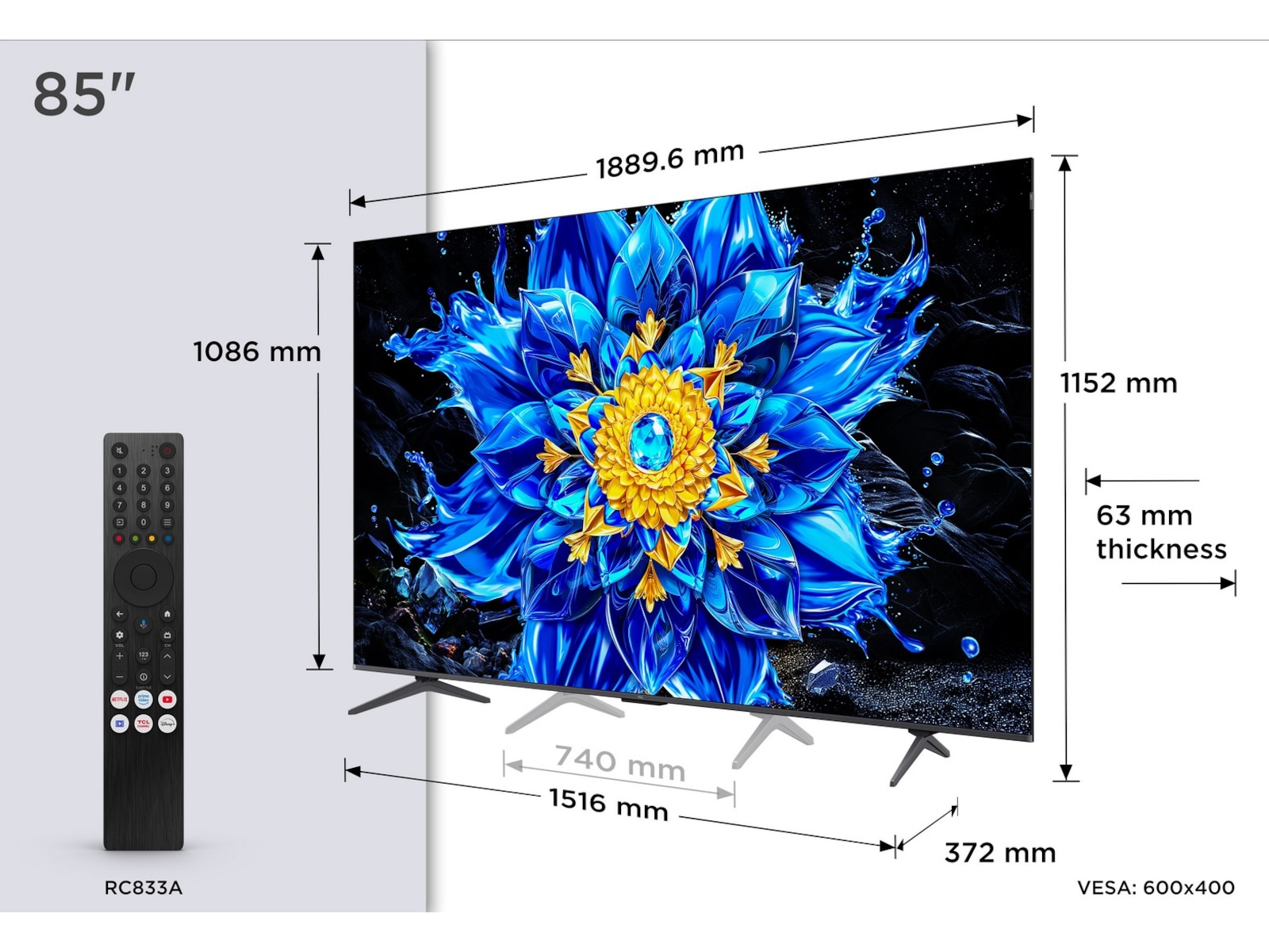 TCL T8D 85” 4K QD-Mini LED Smart TV (2026) Over 80 tommer TV