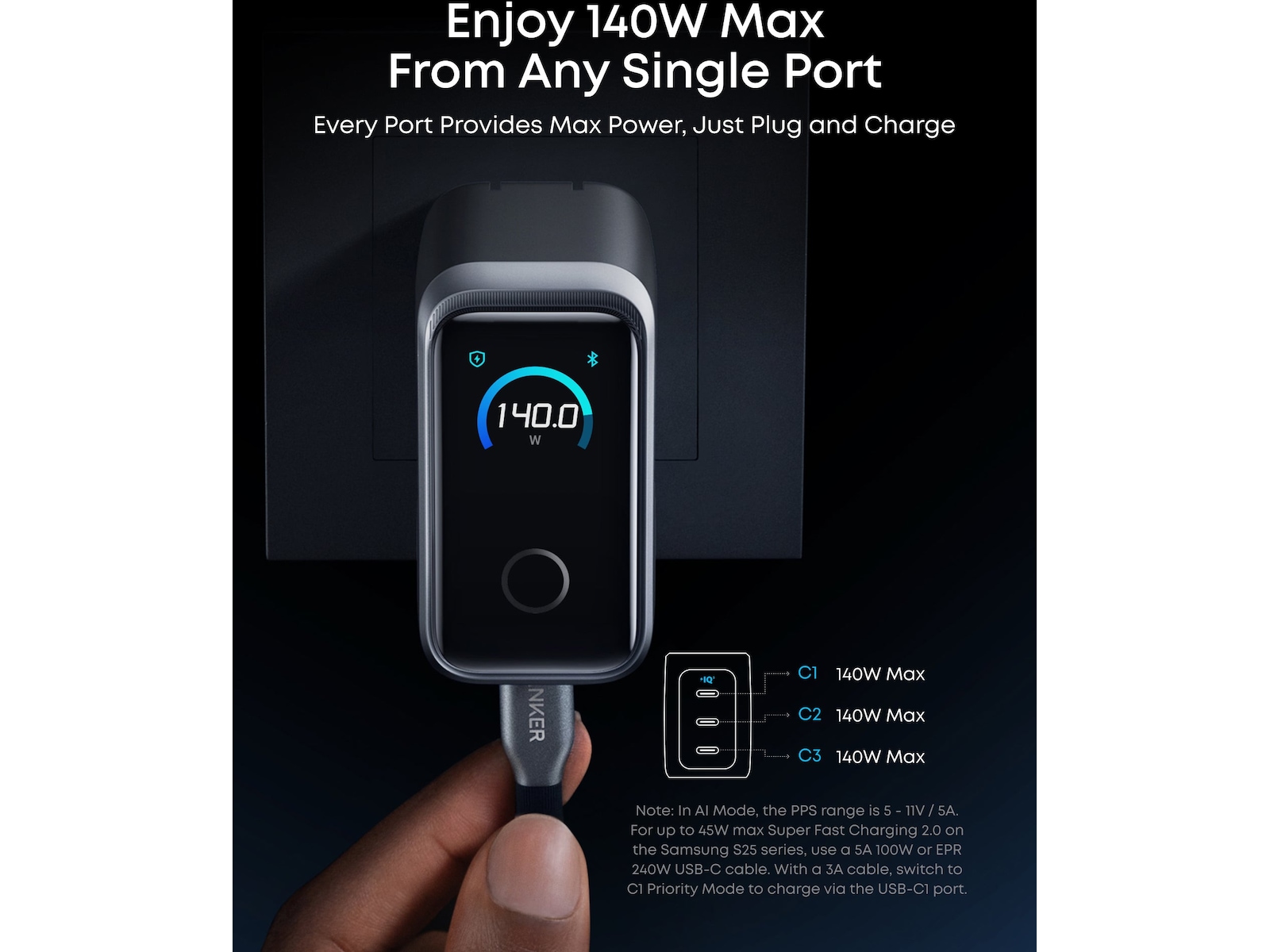 Anker Prime 160W 3 porter lader (sølv) Mobilopladere