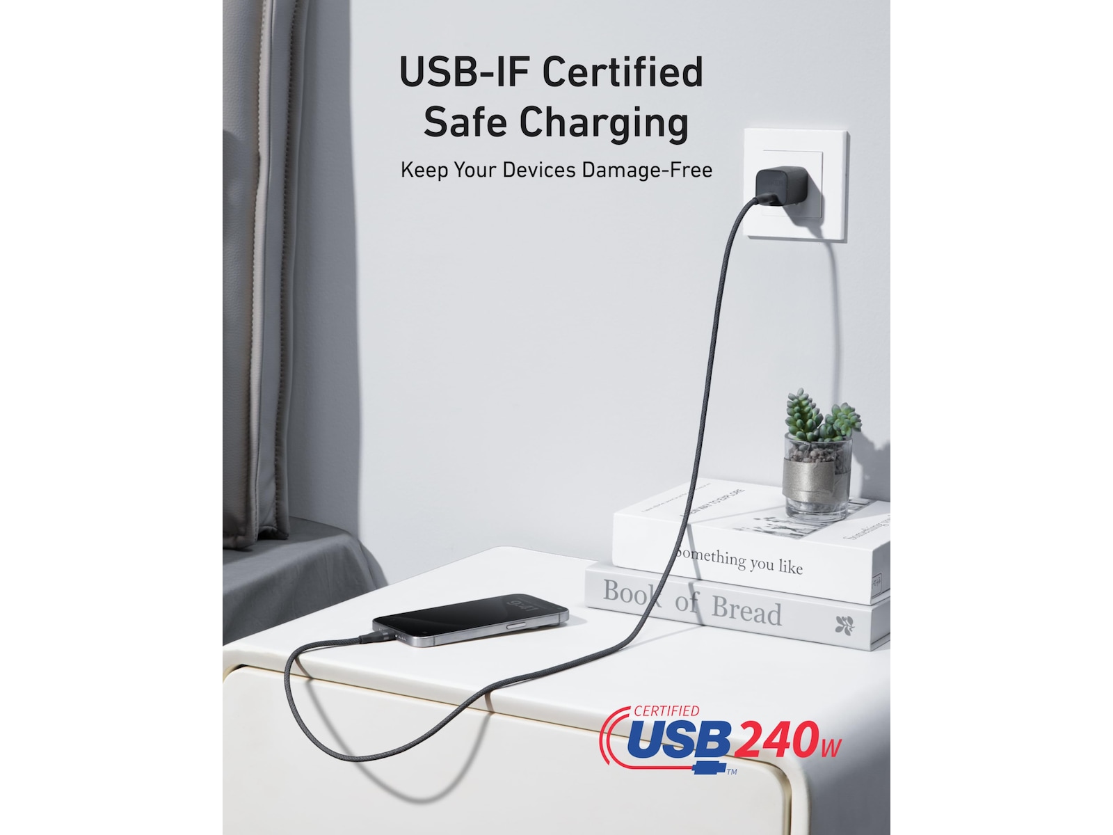 Anker 240W USB-C flettet kabel 0,3m (sort) USB-kabler