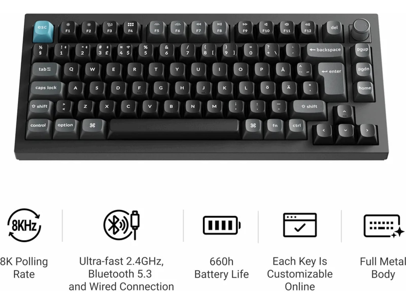 Keychron Q1 Ultra 75% 8K Red Trådløst Gamingtastatur Gamingkeyboard